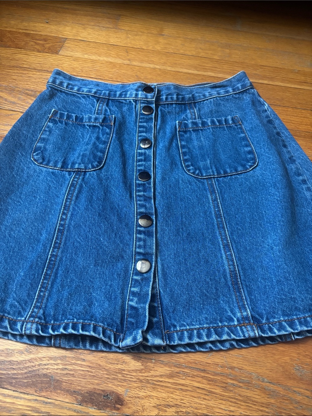 BDG Medium Blue Button-Front A-Line Denim Skirt